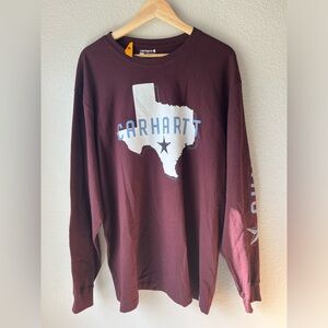 Carhartt Maroon Long Sleeve Tee with Texas Graphic